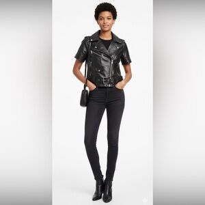 MICHAEL KORS Short Sleeve Black Leather Moto Biker Jacket Medium